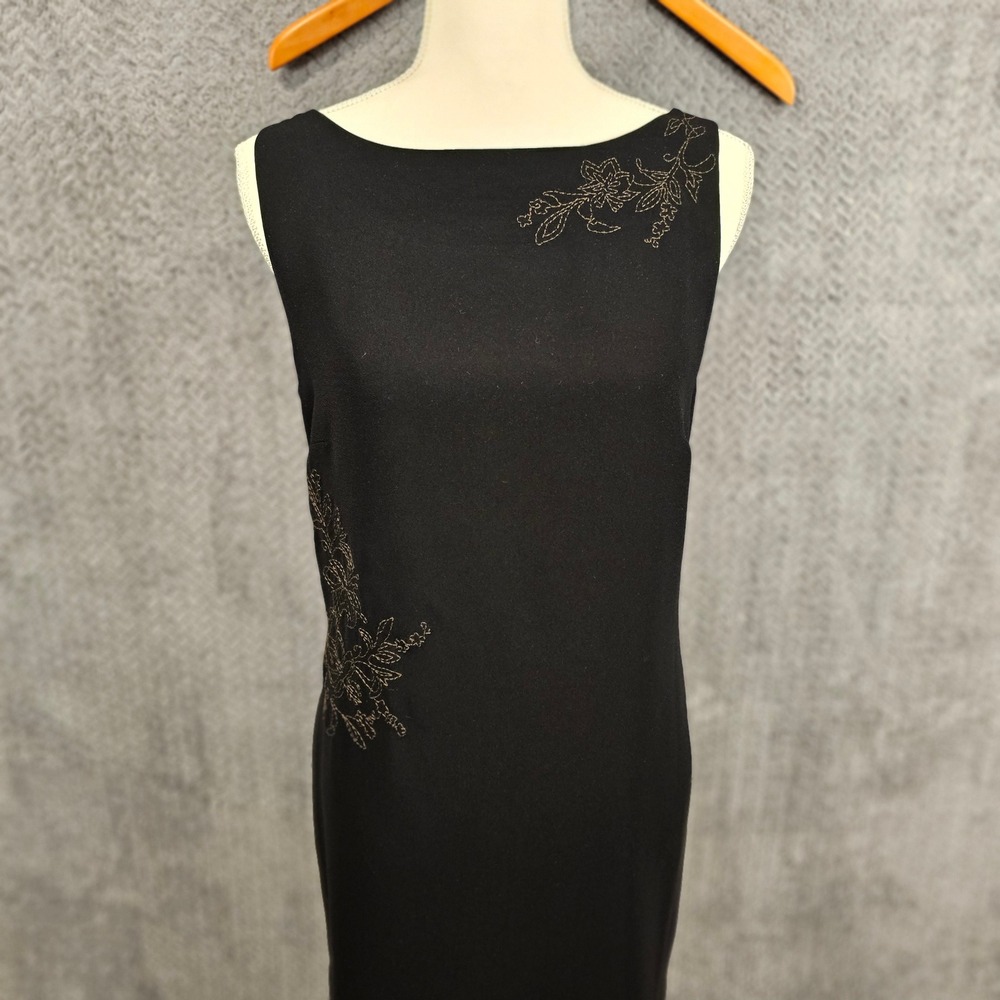 Ann Taylor LOFT Elegant Black Floral Embroidered Sleeveless Sheath Dress Size 10